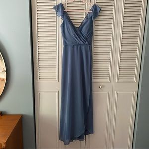 David’s Bridal Steel Blue Bridesmaid Dress